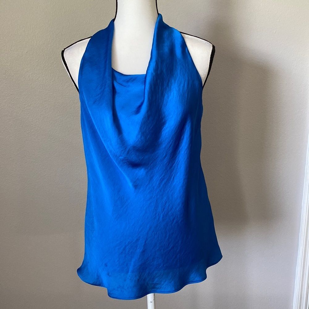 Blue Sleeveless Cowl Neck Top (Size S)